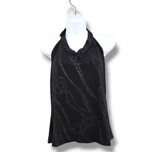 Vintage Decaf‎ Women's Y2K Glitter Shimmer Detail Halter Neck Blouse Black Large